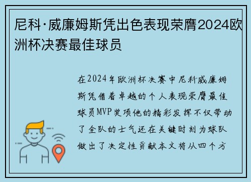 尼科·威廉姆斯凭出色表现荣膺2024欧洲杯决赛最佳球员